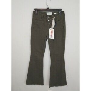 Re Generation Flared Jeans Nwt Sz 5 Distressed Olive Green Hippie Boho